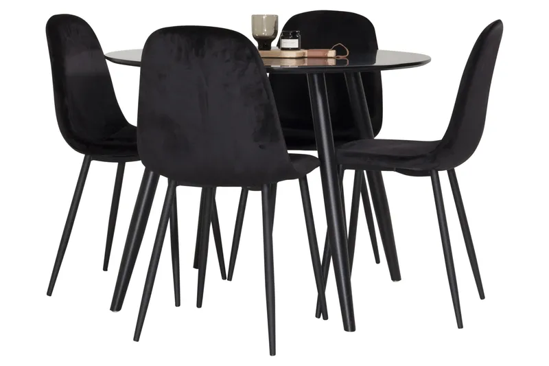 Plaza Spisegruppe 100 cm Rund med 4 Polar Stoler - Svart - Møbler - Bord - Spisegruppe