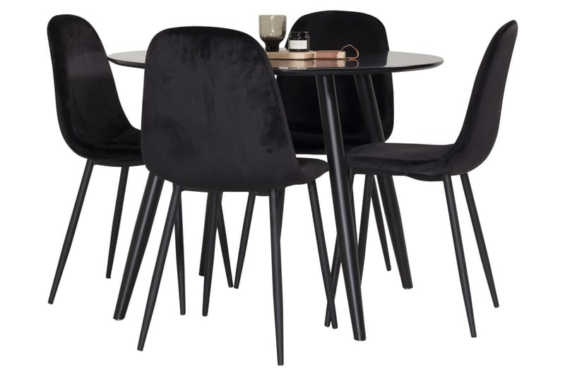 Plaza Spisegruppe 100 cm Rund med 4 Polar Stoler - Svart - Møbler - Bord - Spisegruppe