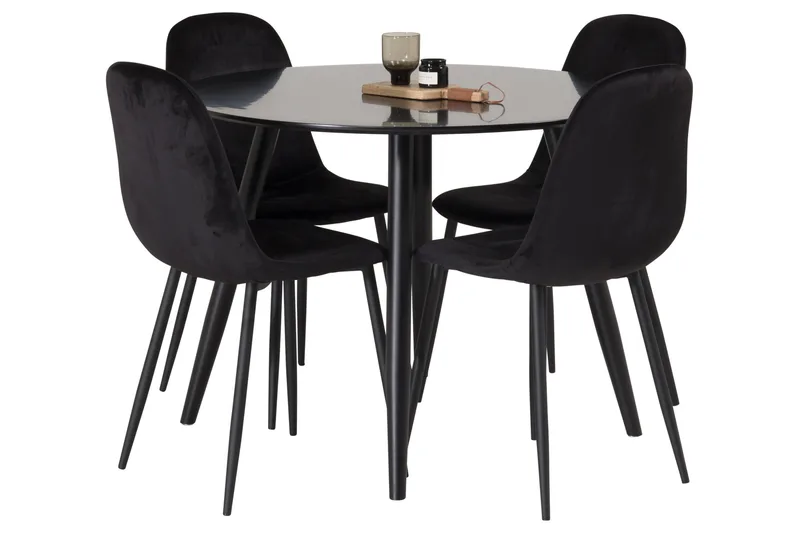 Plaza Spisegruppe 100 cm Rund med 4 Polar Stoler, Svart