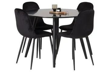 Plaza Spisegruppe 100 cm Rund med 4 Polar Stoler - Svart - Møbler - Bord - Spisegruppe