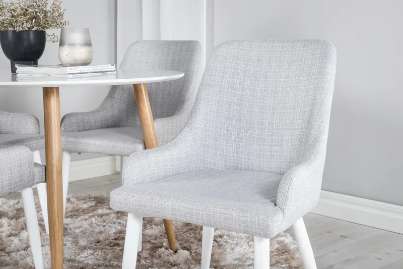 Plaza Spisegruppe 100 cm Rund med 4 Plaza Stoler - Grå - Møbler - Bord - Spisegruppe