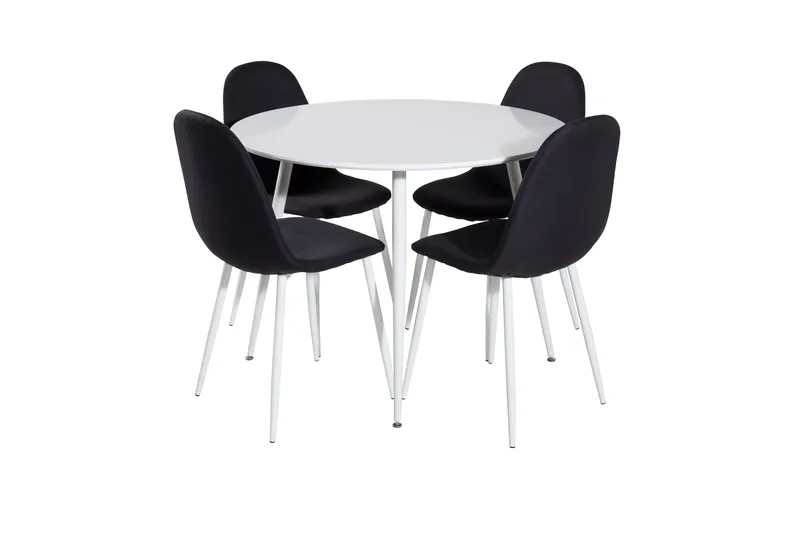 Plaza Spisegruppe 100 cm Rund med 4 Polar Stoler, Sort