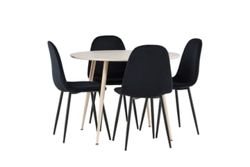Plaza Spisegruppe 100 cm Rund med 4 Polar stoler - Whitewash/Sort - Møbler - Bord - Spisegruppe
