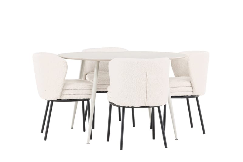 Plaza Spisegruppe 120 cm Rund med 4 Agnes stoler, Beige/Hvid