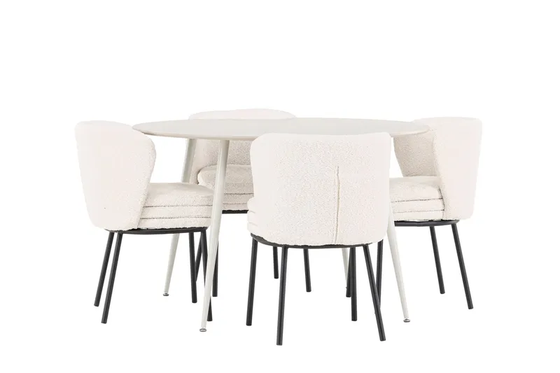 Plaza Spisegruppe 120 cm Rund med 4 Agnes stoler, Beige/Hvid
