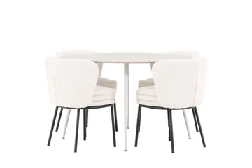 Plaza Spisegruppe 120 cm Rund med 4 Agnes stoler - Beige/Hvid - Møbler - Bord - Spisegruppe