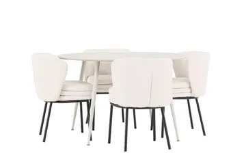 Plaza Spisegruppe 120 cm Rund med 4 Agnes stoler - Beige/Hvid - Møbler - Bord - Spisegruppe