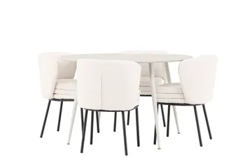 Plaza Spisegruppe 120 cm Rund med 4 Agnes stoler - Beige/Hvid - Møbler - Bord - Spisegruppe