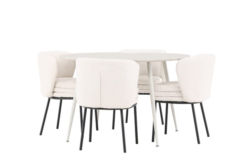 Plaza Spisegruppe 120 cm Rund med 4 Agnes stoler - Beige/Hvid - Møbler - Bord - Spisegruppe