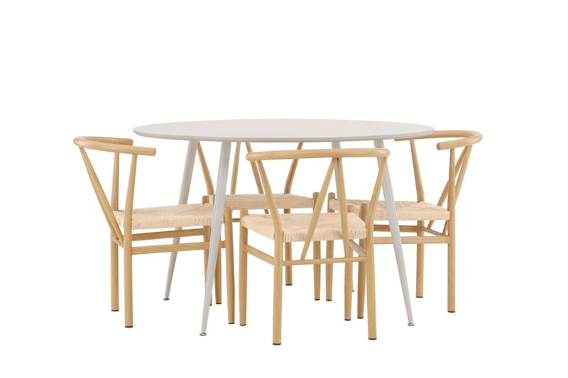 Plaza Spisegruppe 120 cm Rund med 4 Alfons stoler - Beige/Beige - Møbler - Bord - Spisegruppe