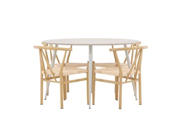 Plaza Spisegruppe 120 cm Rund med 4 Alfons stoler - Beige/Beige - Møbler - Bord - Spisegruppe