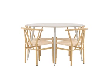 Plaza Spisegruppe 120 cm Rund med 4 Alfons stoler - Beige/Beige - Møbler - Bord - Spisegruppe