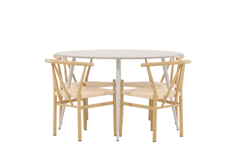 Plaza Spisegruppe 120 cm Rund med 4 Alfons stoler - Beige/Beige - Møbler - Bord - Spisegruppe
