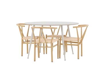 Plaza Spisegruppe 120 cm Rund med 4 Alfons stoler - Beige/Beige - Møbler - Bord - Spisegruppe