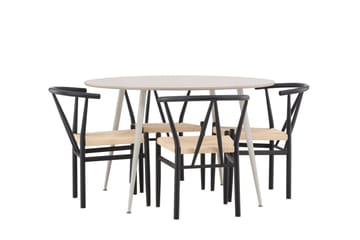 Plaza Spisegruppe 120 cm Rund med 4 Alfons stoler - Beige/Sort - Møbler - Bord - Spisegruppe