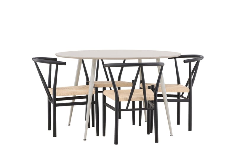 Plaza Spisegruppe 120 cm Rund med 4 Alfons stoler - Beige/Sort - Møbler - Bord - Spisegruppe
