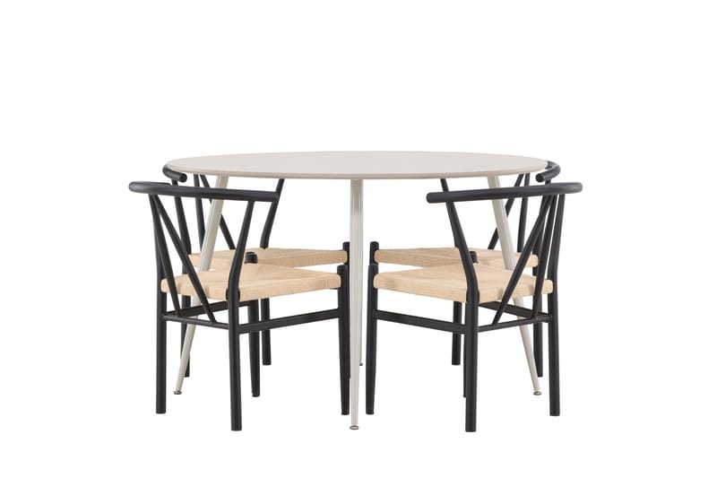 Plaza Spisegruppe 120 cm Rund med 4 Alfons stoler - Beige/Sort - Møbler - Bord - Spisegruppe