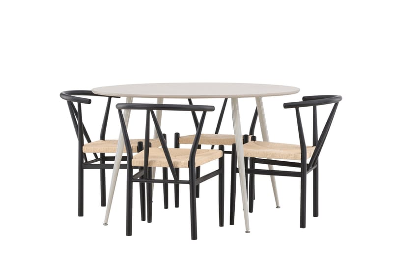 Plaza Spisegruppe 120 cm Rund med 4 Alfons stoler, Beige/Sort