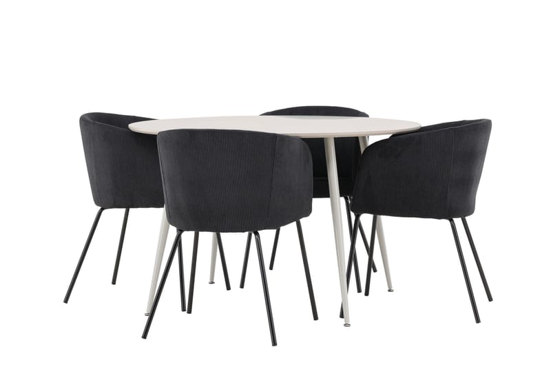 Plaza Spisegruppe 120 cm Rund med 4 Berit stoler, Beige/Sort