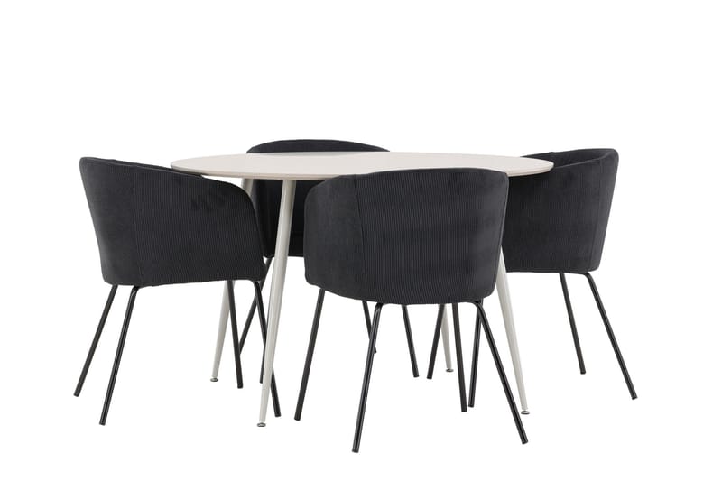 Plaza Spisegruppe 120 cm Rund med 4 Berit stoler - Beige/Sort - Møbler - Bord - Spisegruppe