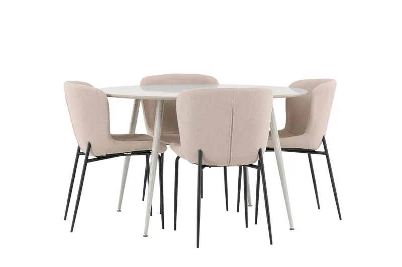 Plaza Spisegruppe 120 cm Rund med 4 Modesto stoler - Beige/Beige - Møbler - Bord - Spisegruppe