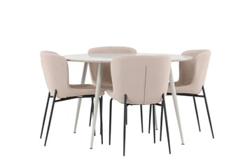 Plaza Spisegruppe 120 cm Rund med 4 Modesto stoler - Beige/Beige - Møbler - Bord - Spisegruppe