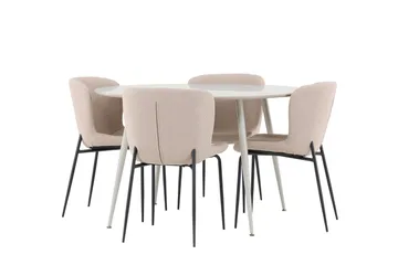 Plaza Spisegruppe 120 cm Rund med 4 Modesto stoler - Beige/Beige - Møbler - Bord - Spisegruppe