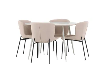 Plaza Spisegruppe 120 cm Rund med 4 Modesto stoler - Beige/Beige - Møbler - Bord - Spisegruppe