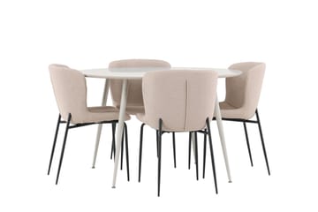Plaza Spisegruppe 120 cm Rund med 4 Modesto stoler - Beige/Beige - Møbler - Bord - Spisegruppe