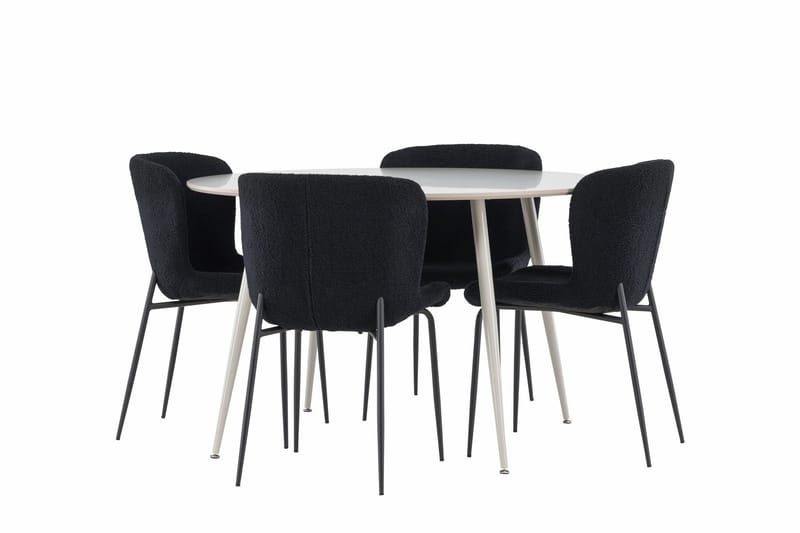 Plaza Spisegruppe 120 cm Rund med 4 Modesto stoler - Beige/Sort - Møbler - Bord - Spisegruppe