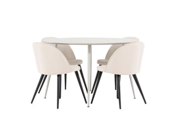 Plaza Spisegruppe 120 cm Rund med 4 Velvet stoler - Beige/Beige - Møbler - Bord - Spisegruppe