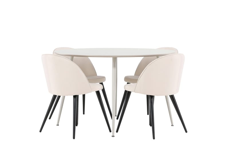 Plaza Spisegruppe 120 cm Rund med 4 Velvet stoler - Beige/Beige - Møbler - Bord - Spisegruppe