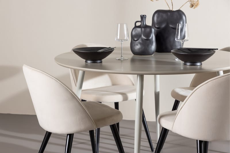 Plaza Spisegruppe 120 cm Rund med 4 Velvet stoler - Beige/Beige - Møbler - Bord - Spisegruppe