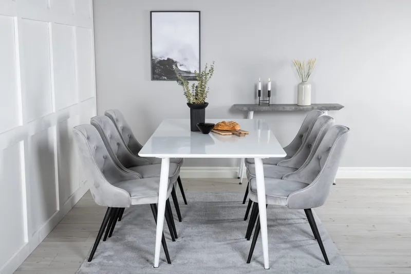 Polar Spisebord 180 cm med 6 Velvet Deluxe Fløyelsstoler