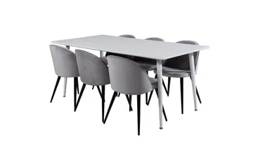 Polar spisebord 180 cm med 6 Velvet kjøkkenstoler i fløyel - Møbler - Bord - Spisegruppe