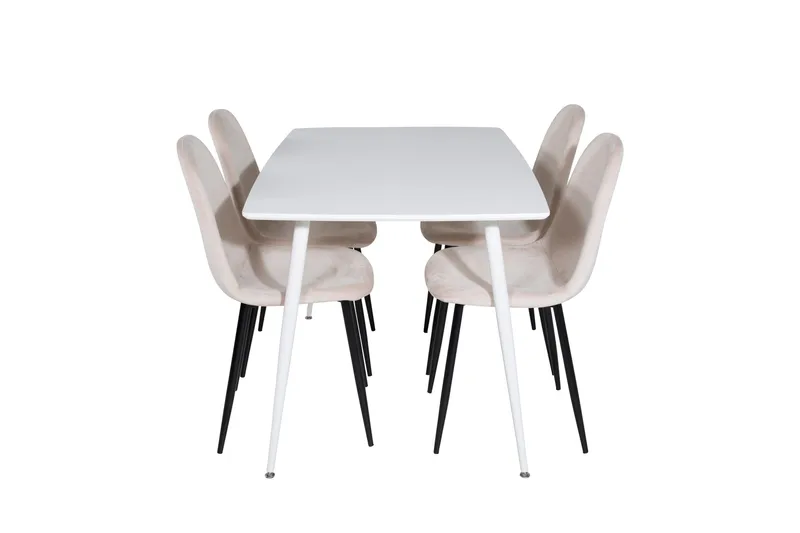 Polar Spisegruppe 120 cm Rektangulær med 4 Polar Stoler, Beige
