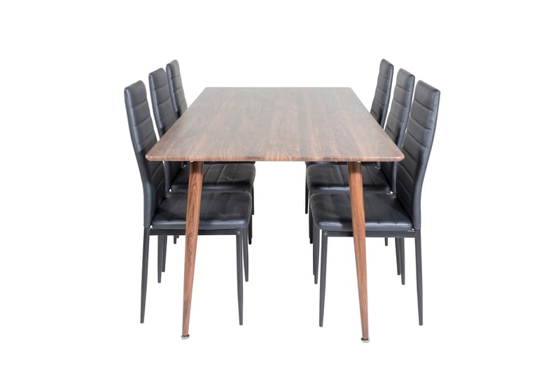 Polar Spisegruppe 180 cm Rektangulær med 6 Slim Stoler, Sort