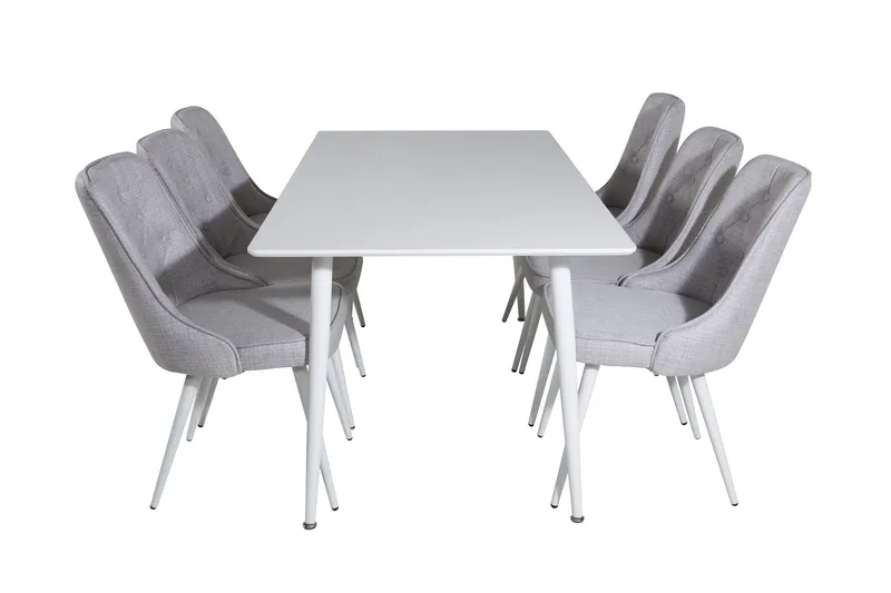 Polar Spisegruppe 180 cm Rektangulær med 6 Velvet Stoler, Grå