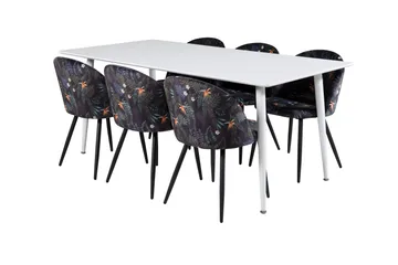 Polar Spisegruppe 180 cm Rektangulær med 6 Velvet Stoler - Sort - Møbler - Bord - Spisegruppe