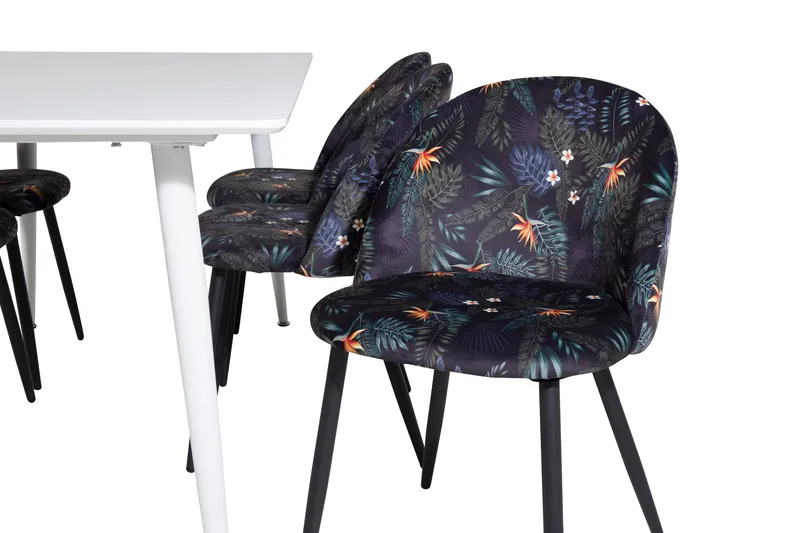 Polar Spisegruppe 180 cm Rektangulær med 6 Velvet Stoler - Sort - Møbler - Bord - Spisegruppe