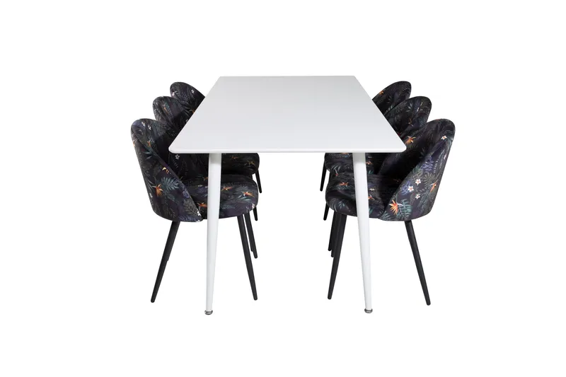 Polar Spisegruppe 180 cm Rektangulær med 6 Velvet Stoler, Sort