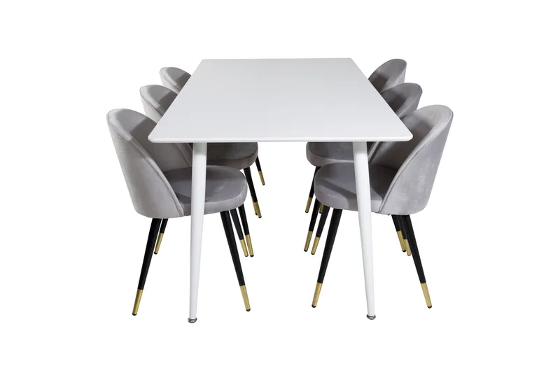 Polar Spisegruppe 180 cm Rektangulær med 6 Velvet Stoler, Sort/Guld