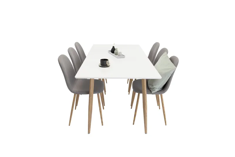 Polar Spisegruppe 180 cm Rektangulær med 6 Polar Stoler - Natur - Møbler - Bord - Spisegruppe