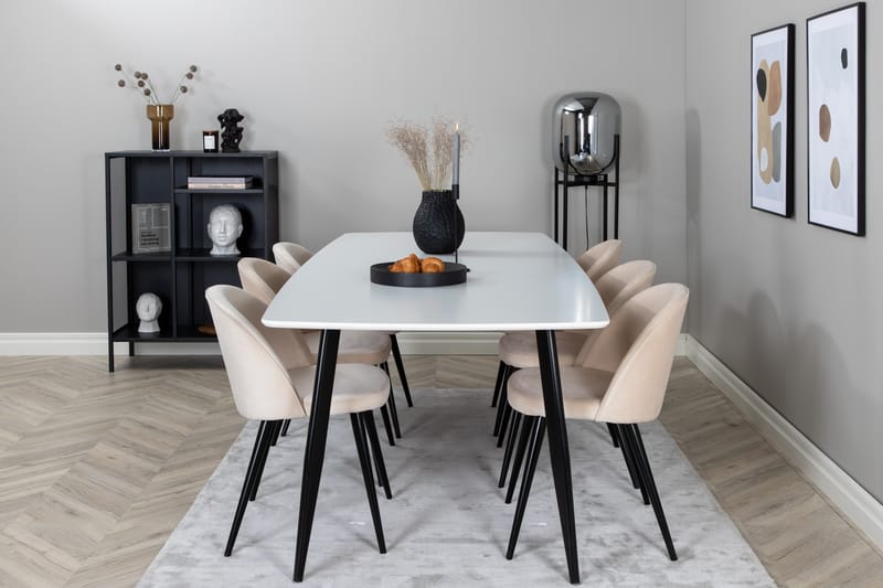 Polar Spisegruppe 240 cm Rektangulær med 6 Velvet Stoler, Beige