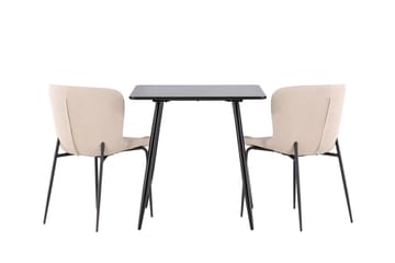 Polar Spisegruppe 75 cm Kvadratisk med 2 Modesto stoler - Sort/Beige - Møbler - Bord - Spisegruppe