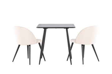 Polar Spisegruppe 75 cm Kvadratisk med 2 Velvet stoler - Sort/Beige - Møbler - Bord - Spisegruppe