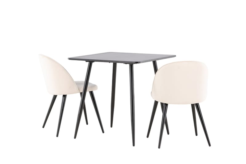 Polar Spisegruppe 75 cm Kvadratisk med 2 Velvet stoler - Sort/Beige - Møbler - Bord - Spisegruppe