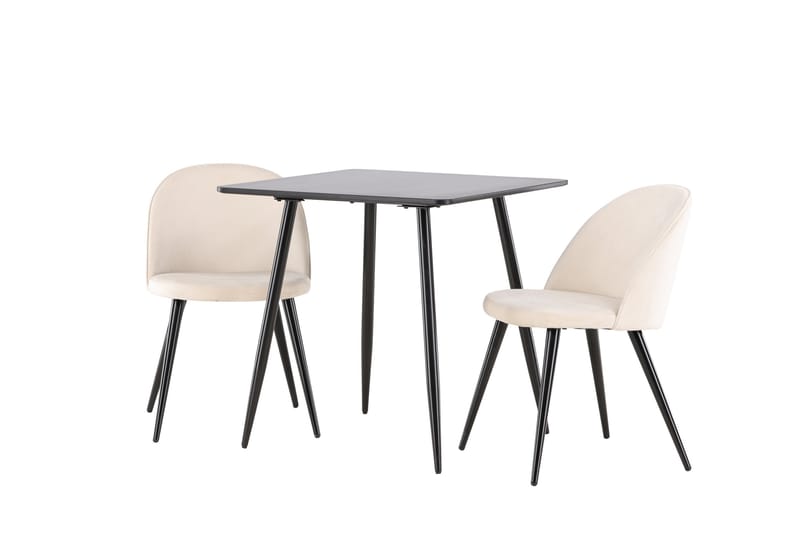 Polar Spisegruppe 75 cm Kvadratisk med 2 Velvet stoler - Sort/Beige - Møbler - Bord - Spisegruppe