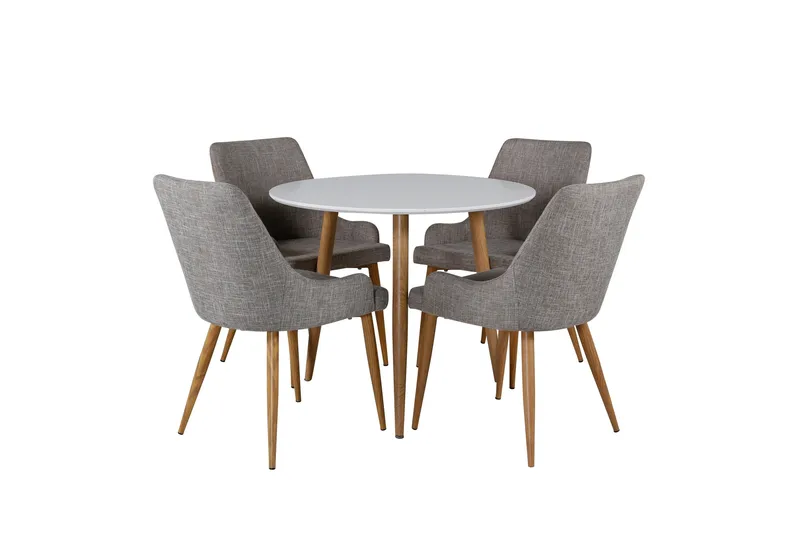 Polar Spisegruppe 90 cm Rund med 4 Plaza-stoler, Grå