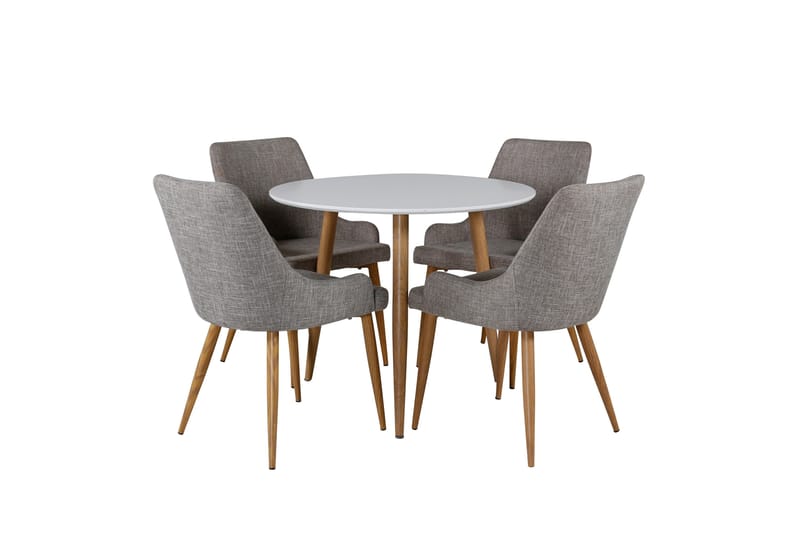 Polar Spisegruppe 90 cm Rund med 4 Plaza-stoler, Grå